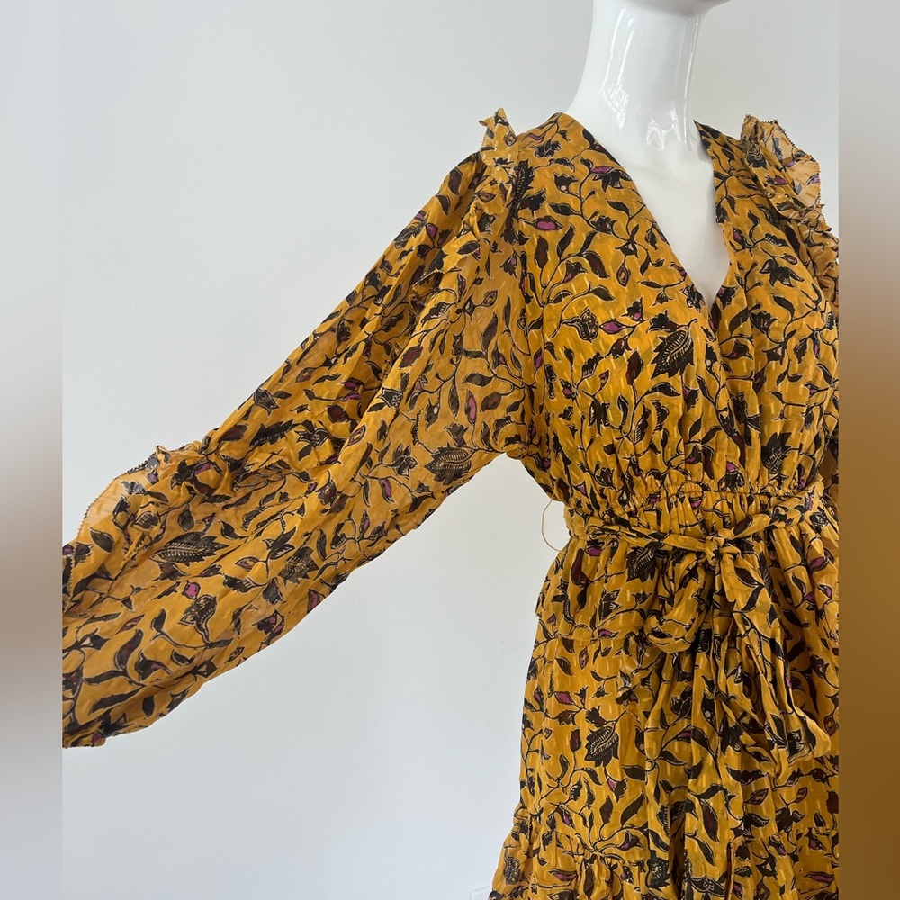 Ulla Johnson Mustard Yellow Silk Ruffle Mini Dress 6 - Picture 4 of 7